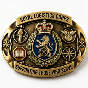 Boucle de ceinture du Corps logistique royal, en laiton plaqué or, avec emblème en relief et impression émail dur, cadeau d'affaires patriotique - Product Image 4