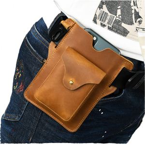 Sac de ceinture vintage pour homme en cuir véritable imperméable à motif géométrique, porte-téléphone, portefeuille portable - Product Image 1