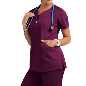 Uniforme de enfermeira para mulheres, macacão de manga curta para médico, uniforme médico de algodão com logotipo personalizado, uniforme hospitalar