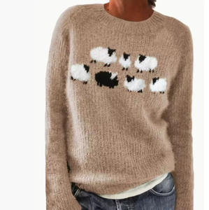 Maglione Lavorato a Maglia in Acrilico <span class=keywords><strong>da</strong></span> <span class=keywords><strong>Donna</strong></span>, Stile Europeo-Americano, Nuova Collezione Primavera, Best Seller, Girocollo, Abbinamento Colori, Vestibilità Ampia, Pullover alla Moda - Product Image 5