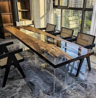 Table de restaurant en bois avec plateau en résine époxy, grand plateau en bois de vagues, table à thé, mobilier de restaurant