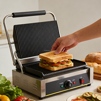 Grill électrique professionnel pour panini en acier inoxydable avec plaques rainurées