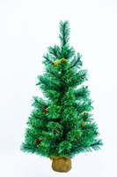 Sapin de Noël de table 24/36 pouces avec base en béton et enveloppe en toile de jute, faible MOQ, sapin de Noël en PVC économique avec décorations