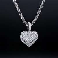 Collier pendentif cœur glacé pour femme, plaqué or, argent et rhodium, en laiton et zircon, avec chaîne corde, bijoux hip-hop