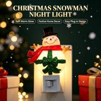 Veilleuse LED contemporaine en plastique ABS, motif Bonhomme de neige de Noël, à brancher, éclairage décoratif, contrôle par bouton/poussoir, lumière douce et chaude, pour bureau