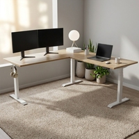 Bureau de direction en L en bois réglable électriquement et personnalisable avec boutons de mémoire, fabriqué en usine