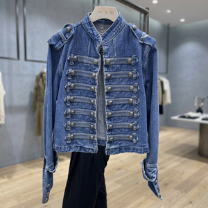 Blouson Moto Femme Vintage en Denim Tricoté à Boutons, Col Montant, Automne Hiver, Coupe Slim, Style Décontracté Rétro Harajuku, Écologique - Product Image 3