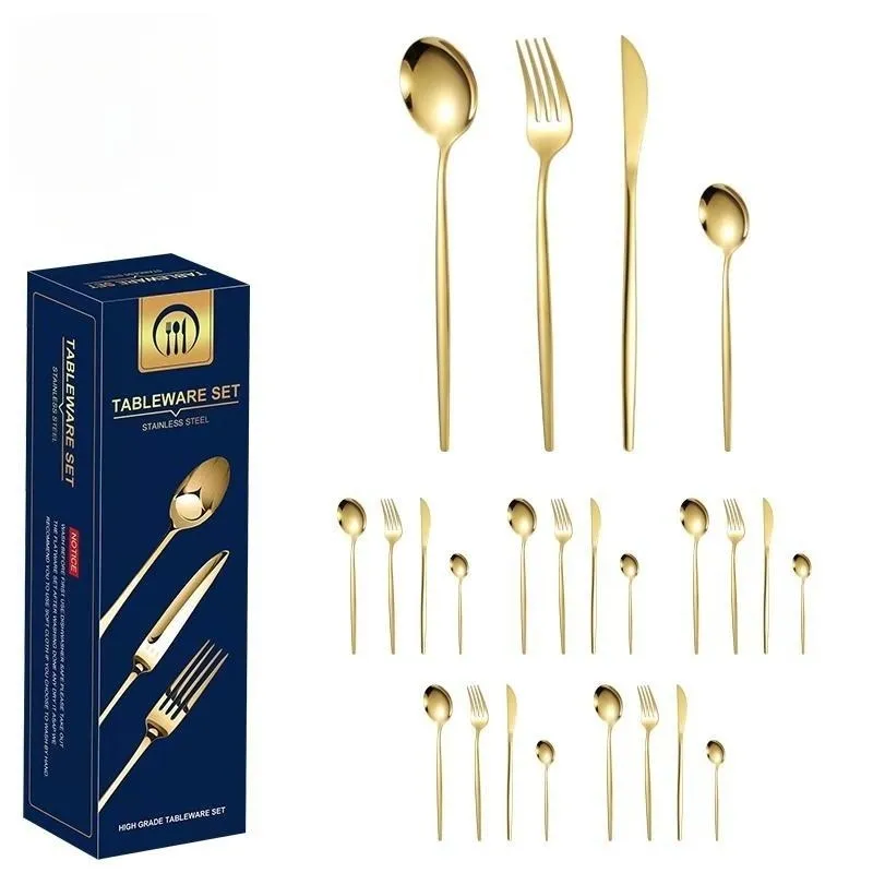 Talheres de ouro mascote 24 peças 410 aço inoxidável talheres utensílios de mesa garfo vintage colher faca conjunto talheres