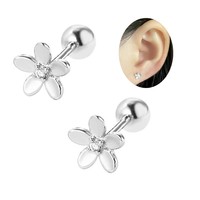 Anting-anting tusuk tulang rawan tragus bunga tren baru 2026, model flat back, perhiasan tubuh modis untuk wanita dan pria