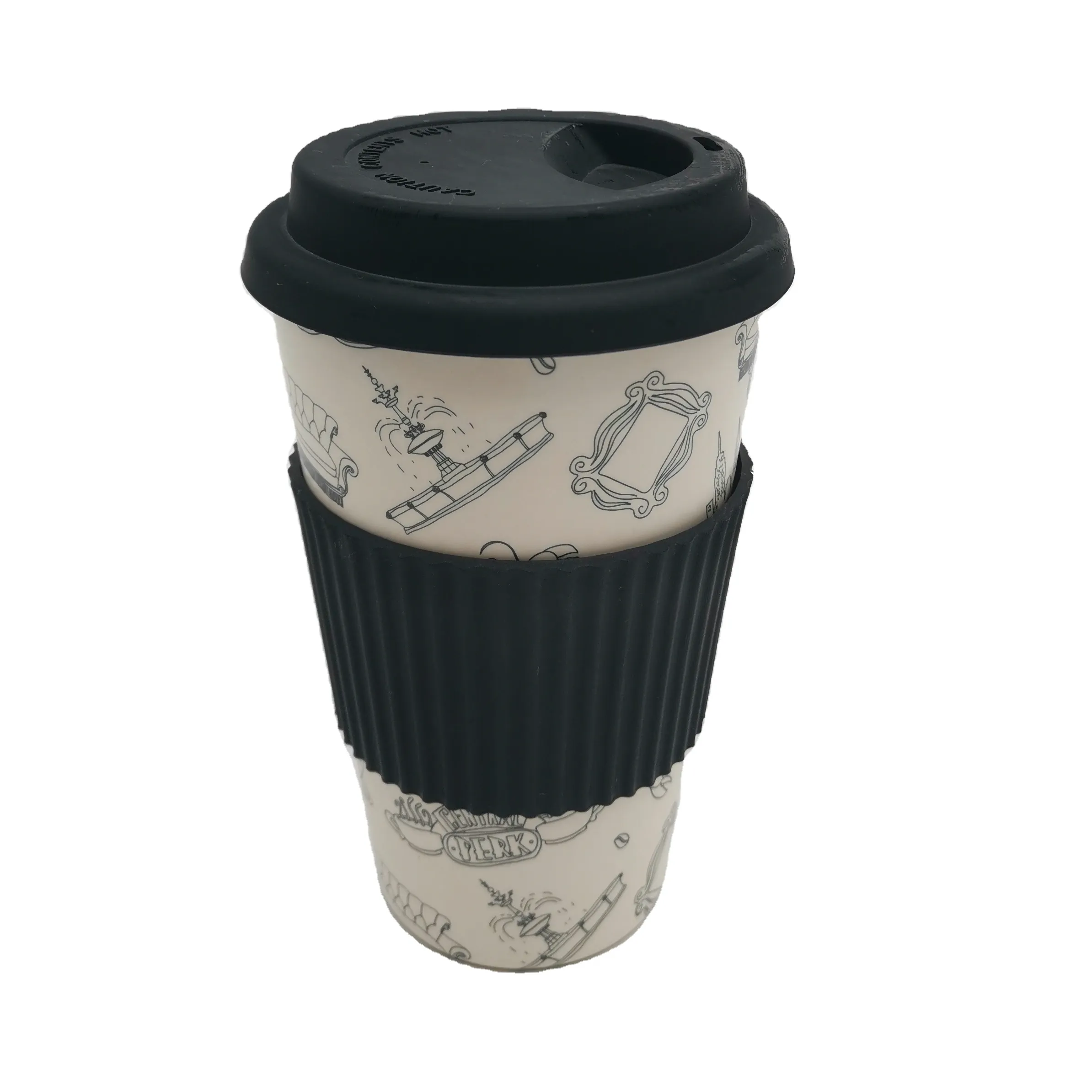 אקו קפה אורגני במבוק סיב לשימוש חוזר קפה כוס עם מכסה במבוק 450ml