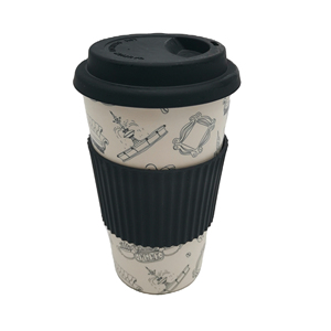 Eco Coffee Organic Bamboo Fibre Reusable Coffee Cup with bamboo lid 450ml
