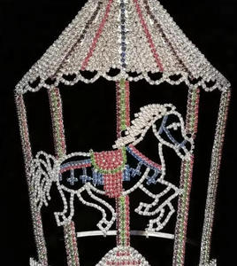 Corona di concorso di bellezza grande Tiara di bellezza a tema carosello cavallo - Product Image 4