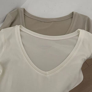 Camiseta de Punto de Manga Larga con Cuello en V para Mujer, Marca Brandy BM, Nueva Colección Verano 2026, Corte Ajustado, Versátil, Estilo Coreano, Elegante - Product Image 4