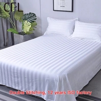 Vente en gros de draps de lit modernes en coton 100% blanc à rayures de 3 cm, style Dubaï, pour la literie d'hôtel