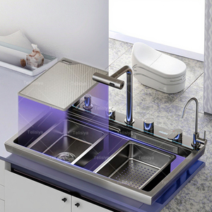 多機能3穴滝ステンレス鋼手作りスクエアキッチンシンク多孔質大型シングルスロットインテリジェント - Product Image 3