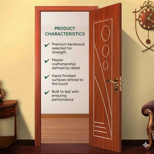 Puerta de entrada para casas GA-01L de estilo moderno, con núcleo de madera maciza y ranura circular. - Product Image 3