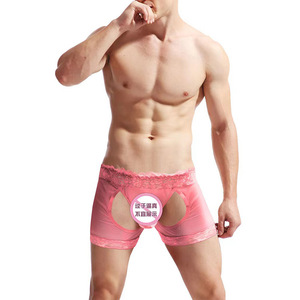 Caleçons boxers mi-hauts en dentelle pour hommes, entrejambe ouvert, en maille, noirs, sexy et transparents - Product Image 5