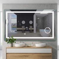 Miroir intelligent rectangulaire anti-buée avec éclairage frontal LED intégré, variateur de lumière et capteur tactile
