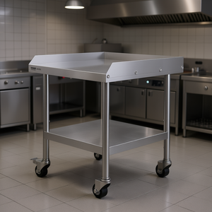 Mesa de trabajo de acero inoxidable DB Wholesale de 24 x 24 x 30 pulgadas con 4 ruedas para preparación de alimentos - Product Image 2
