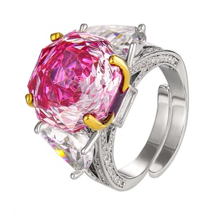 Fashion Jewelry Eco-friendly Copper <b>Gold</b> Plated 14*14mm Gradient Pink Zircon Geometric 3 Stone <b>Ring</b> <b>Settings</b> for Women - Product Image 1