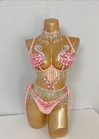 Nouvel ensemble de costumes de carnaval Samba sexy faits main avec soutien-gorge et culotte ornés de pierres, motif Cygne Rose avec ceinture, pour EDC, soirées Rave et Mardi Gras