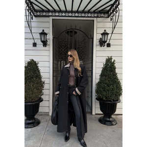 Gabardina Negra Aldabella de Cuero Genuino con Capucha, Forro de Seda, Botones, Estilo Vintage, Impermeable, Personalizada para Primavera y Otoño - Product Image 6