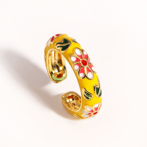 Anillo Sencillo de Esmalte con Diseño de Flor Chapado en Oro, Anillos Abiertos de Esmalte de Diseño de Moda, Joyería de Latón al por Mayor - Product Image 6