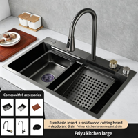 Ensemble complet d'évier de cuisine domestique en acier inoxydable 304 à double usage, grand évier simple pour légumes avec robinet de cuisine