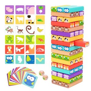 Gioco da tavolo per famiglie 4-in-1 classico gioco di Tower in legno blocca il gioco educativo per bambini <span class=keywords><strong>con</strong></span> animali e colori - Product Image 1