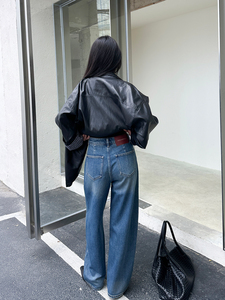 Calças <span class=keywords><strong>Jeans</strong></span> Baggy Azuis de Estilo Versátil para Mulheres, Cintura Alta, Ajuste Relaxado, Pernas Largas, Personalizadas para o Dia a Dia - Product Image 2