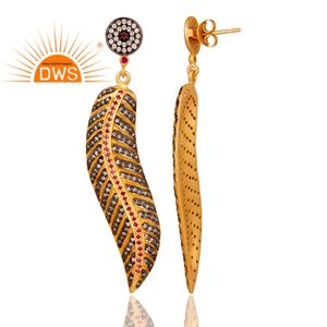 ต่างหูห้อยรูปใบไม้ชุบทองคำขาว 18k ประดับเพชรซิคอนหลากสี  ผู้จำหน่ายเครื่องประดับ - Product Image 3