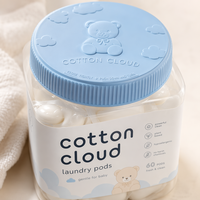 Deterjen Cuci Pakaian Grosir Bersertifikat SASO, Pod Pembersih Mendalam Aroma Cotton Cloud, Aman untuk Bayi, Lembut, Arab Saudi Timur Tengah OEM