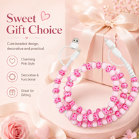 Kabel Pengisi Daya FASHLINK Custom 4 in 1 Berhias Manik-Manik Bentuk Hati USB Type C Multi Konektor Pink Hadiah Grosir OEM ODM