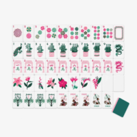 Tuiles de Mahjong Américain Tropical Cabana Garden, 160 pièces, 3 couches, en acrylique, motif floral rose et vert, pour le marché américain