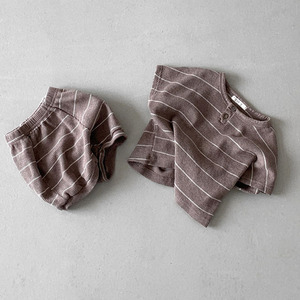 Conjunto de Dos Piezas para Bebé Niño, Estilo Casual Occidental, Traje a Rayas, Camiseta de Manga Corta y Pantalones Cortos de Algodón para Verano - Product Image 2