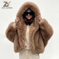 Manteau court à capuche en fausse fourrure de renard Zeyu pour femme, style décontracté et confortable, couleur camel, streetwear d'hiver, veste chaude, manteaux en fausse fourrure écologiques pour femme
