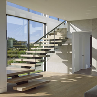 Escaliers intérieurs pour petites maisons, marches et contremarches en marbre, escaliers en forme de L, escaliers flottants avec garde-corps en verre