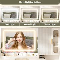 Coiffeuse moderne à 5 étagères et 2 tiroirs pour chambre à coucher, avec miroir à éclairage réglable 3 couleurs et prise électrique, 45 pouces