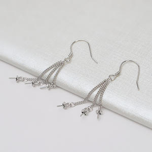 Composants de bijoux vides en argent S925, crochet d'oreille long à pampilles, chaîne simple, pendentif perle 8-11 mm, accessoires DIY pour femmes - Product Image 3