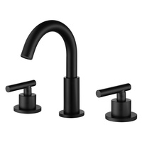 Robinet de lavabo à col de cygne rond noir mat, mitigeur double chaud/froid en laiton massif avec poignée en T, robinet de salle de bain moderne à 3 trous