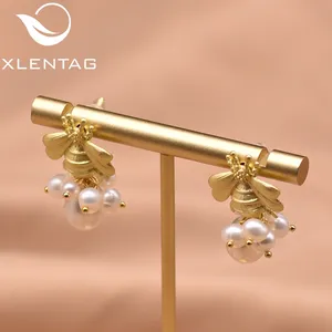 Hoa Tai Ngọc Trai Nước Ngọt Tự Nhiên Hoa Tai Thả Kim Phần 925 Sterling Silver Dành Cho Phụ Nữ Tuyên Bố Hình Con Ong Trang Sức Đẹp