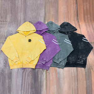 เสื้อฮู้ดดี้ผ้าเฟรนช์เทอร์รี่ทรงหลวมแบบมีซิป สีดำฟอกย้อม พร้อมปักลายตามสั่ง รุ่นใหม่ล่าสุดสำหรับผู้ชาย - Product Image 6