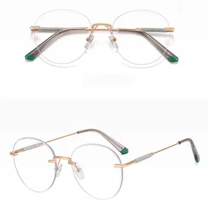 2023 New Fashion Ladies Bling TR90 Metal Transparent Metal Frame Anti Blue Light Optical Eye Glass Eyeglasses Frames