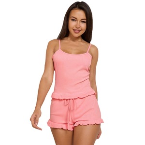Meilleures ventes : Ensemble deux pièces sexy pour femme avec short à bretelles, couleur unie ou rayé, pour la maison - Product Image 5