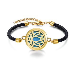 Bracelets en <span class=keywords><strong>cuir</strong></span> d'aromathérapie tendance, diffuseur d'huiles essentielles en <span class=keywords><strong>lotus</strong></span> de 25 mm, <span class=keywords><strong>bracelet</strong></span> diffuseur réglable pour filles - Product Image 2