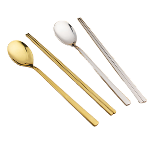 Ensemble de baguettes et de cuillères à table en acier inoxydable réutilisables modernes en gros pour les fêtes et le barbecue coréen - Product Image 1