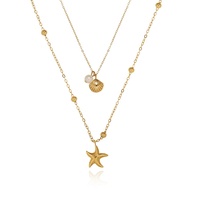 À la mode nouveau été femmes mode bijoux accessoires cadeaux perle étoile de mer coquille pendentif en acier inoxydable Double 2 couches collier