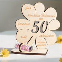 Cadeau d'anniversaire en argent, trèfle à quatre feuilles porte-bonheur, décoration de table intérieure en bois personnalisée, cadeau d'anniversaire ou de mariage
