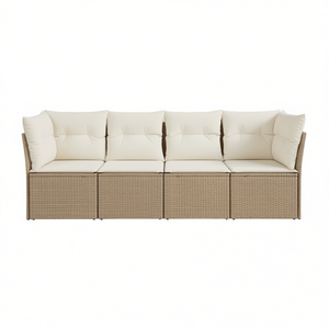 Canapé de jardin modulaire 4 places en rotin beige, mobilier d'extérieur, coussin imperméable, design contemporain - Product Image 1