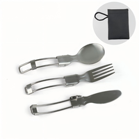 Ensemble de couverts pliables portables, couverts de camping en acier inoxydable avec pochette de transport, kit couteau fourchette cuillère pour pique-nique en plein air et voyage